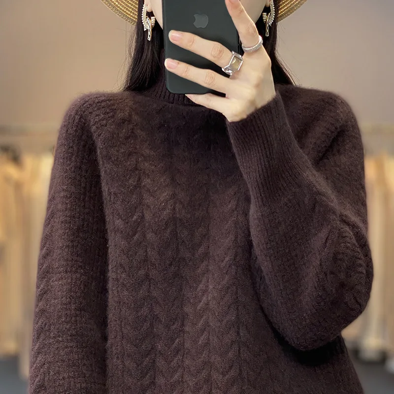 Женский свитер с высоким воротником, новинка 2025, осень-зима, пуловер с длинными рукавами, Femme, уличная одежда, повседневный кашемировый вязаный свитер, женский