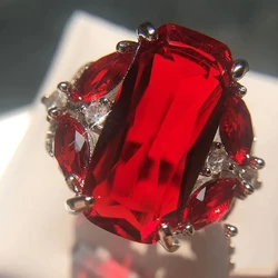 Fashion Female Real 925 Sterling Silver Jewelry Ring Have Stamp AAA Big Red CZ Stone Wedding Rings for Women Party
