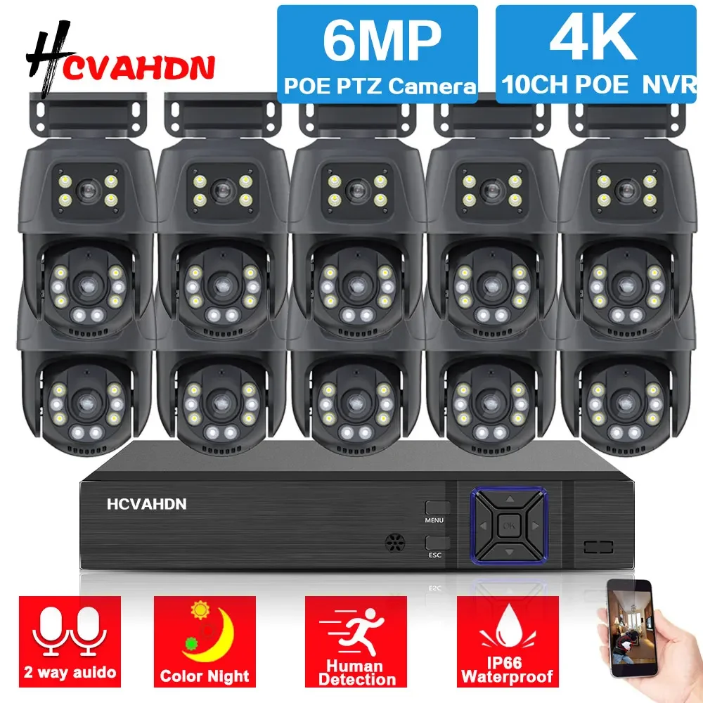 

8CH H.265 POE NVR Security Kit 6MP Dual Lens Outdoor POE PTZ Camera System Human Detection CCTV Video Surveillance Kit XMEYE