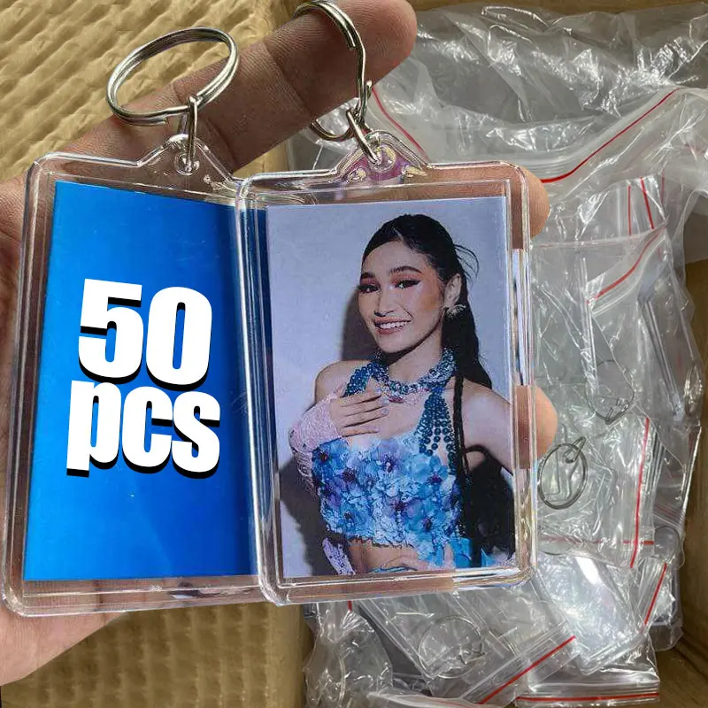 صور المفاتيح 50/5 قطعة سلسلة المفاتيح فارغة مزدوجة الوجهين فارغة إدراج واضح الاكريليك سبليت حلقة الحرفية هدية لأصدقاء العائلة #1