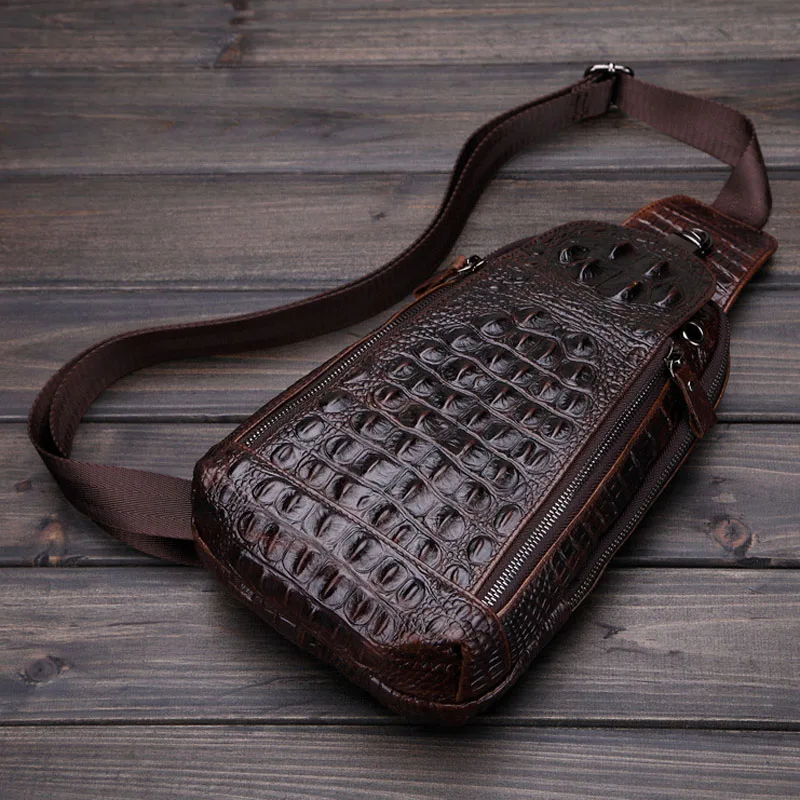 Mannen Sling Bag Vintage Mannen Echt Leer Krokodil Reizen Schouder Cross Body Bags Messenger Pack Sling Pack Borst Bag