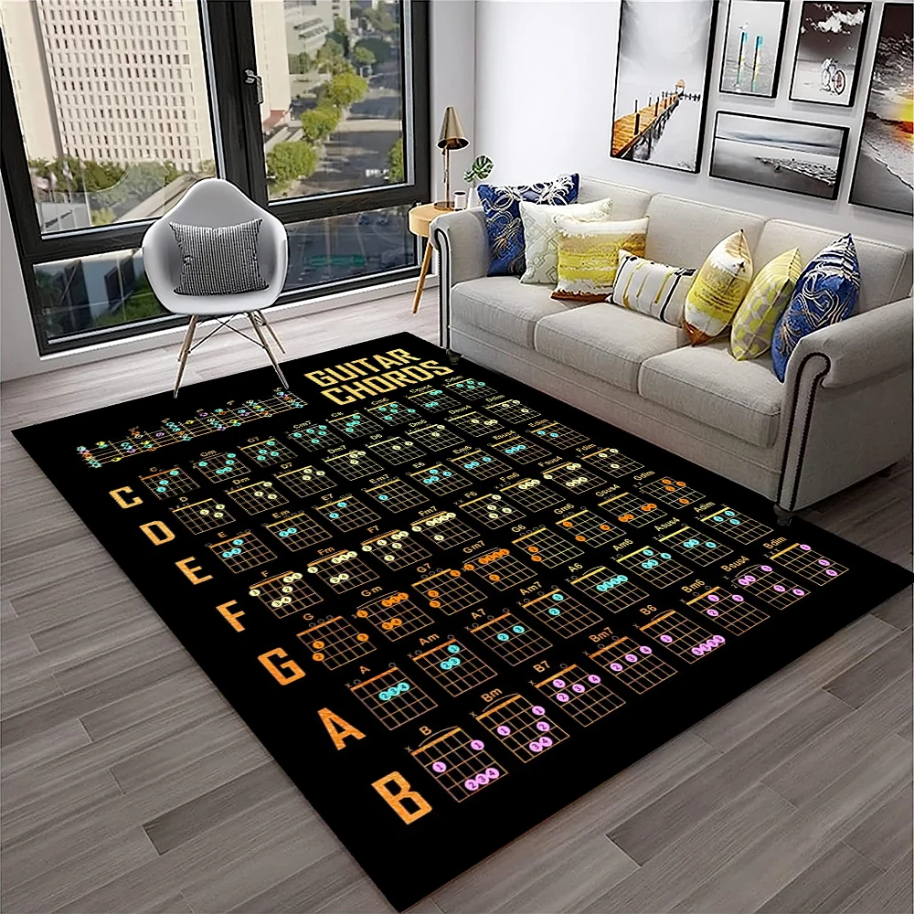 Music Basic Guitar Chord Theory Chart Piano Carpet Rug for Home Living Room Bedroom Sofa Doormat Decor,Kid Area Rug Non-slip Mat