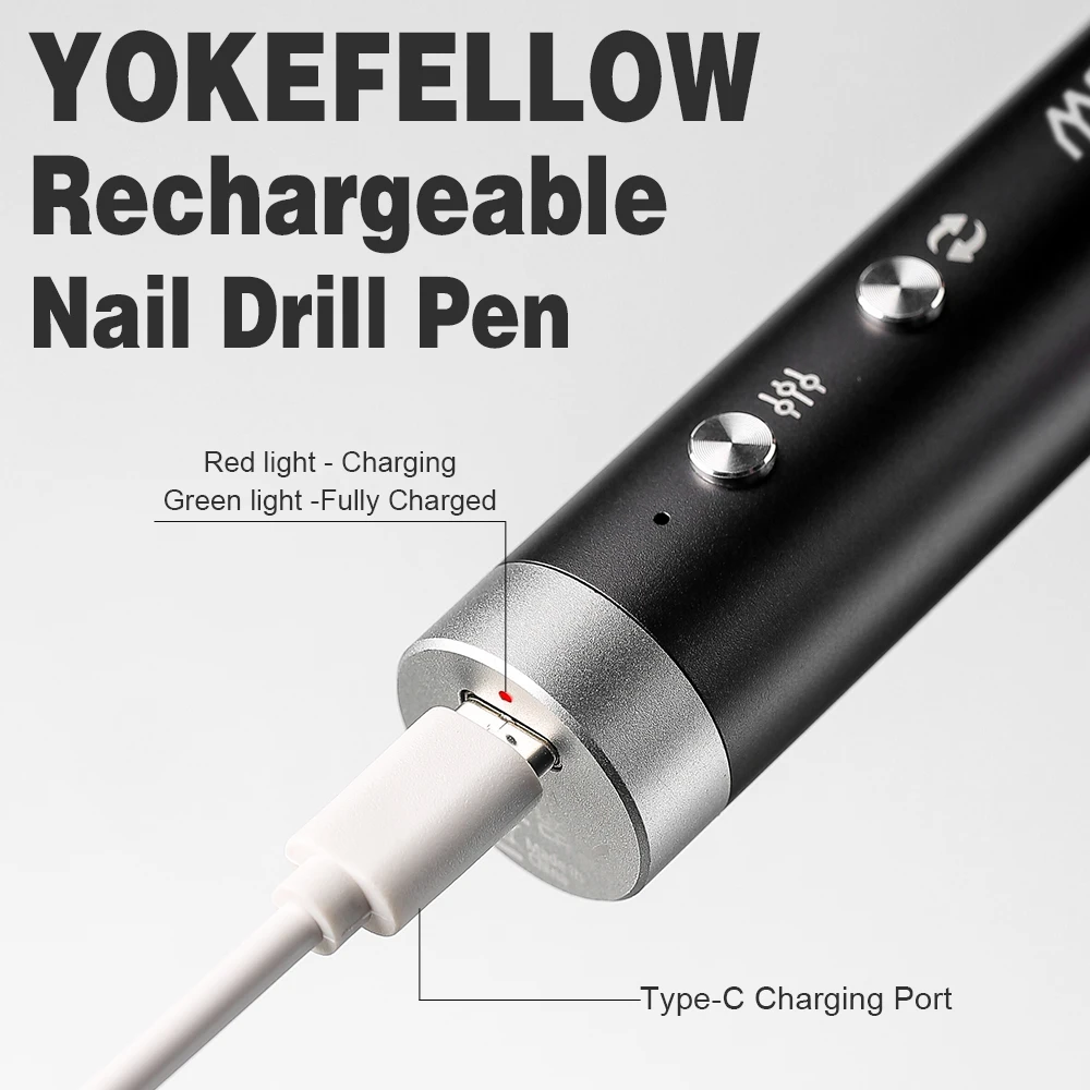 YOKEFELLOW Levigatrice per unghie elettrica ricaricabile con penna per trapano per unghie a batteria per smalto gel Macchina per manicure portatile per trapano per unghie