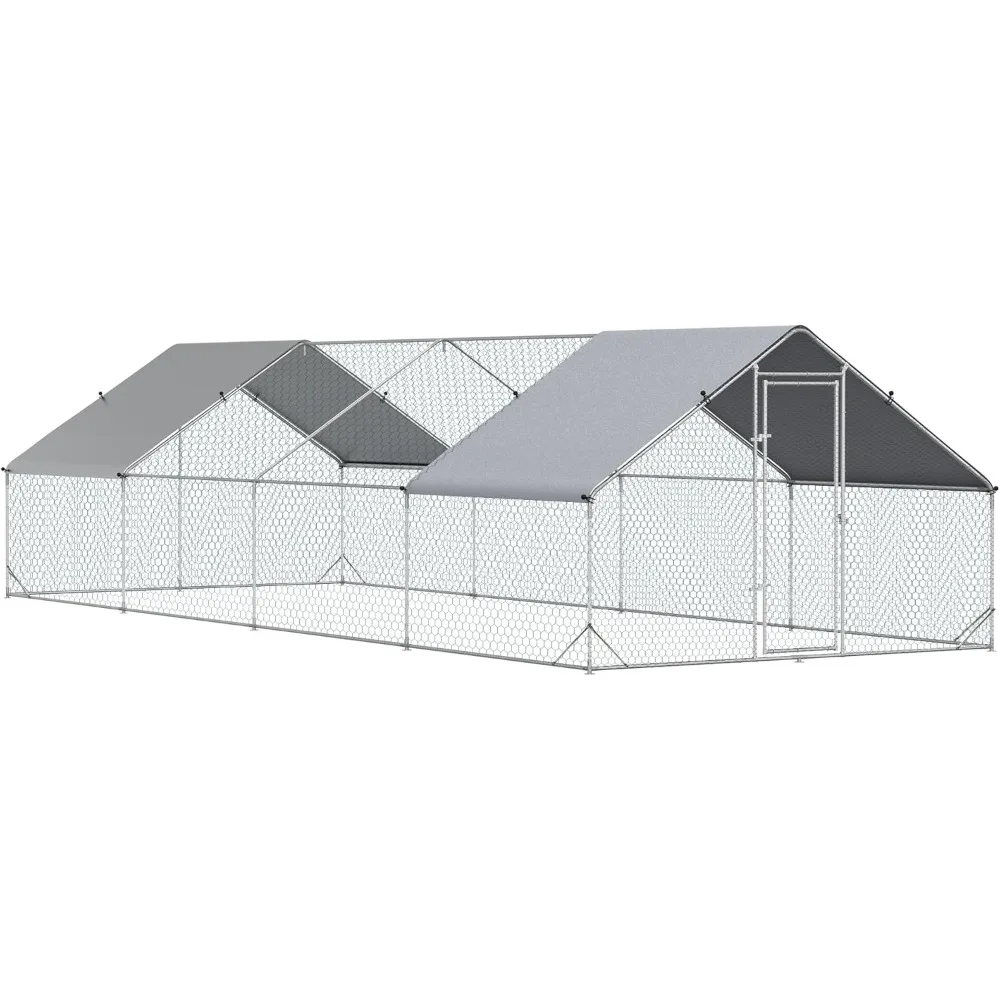 

Large Chicken Coop Metal Chicken Run with Waterproof and Anti-UV Cover, Spire Shaped Walk in Fence Cage Hen House for Outdoor a