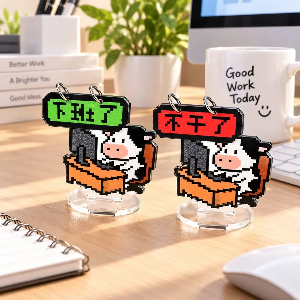 Acrylic Flip Sign Desk Flip Sign Acrylic Pixel Cartoon Reversible Desk Plaque Reversible Message Double Sided