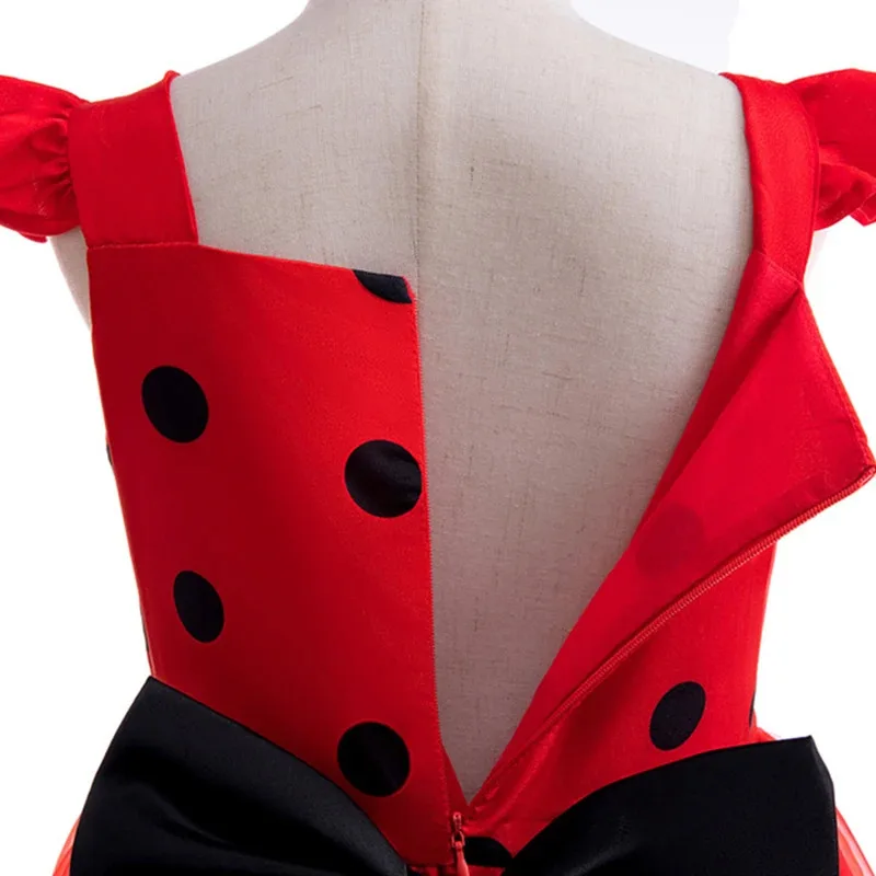 Girls Lady Beetle Polka Dot Flying Sleeves Cosplay Red Princess Dress Kids Birthday Halloween Party Stage Performance Clothes