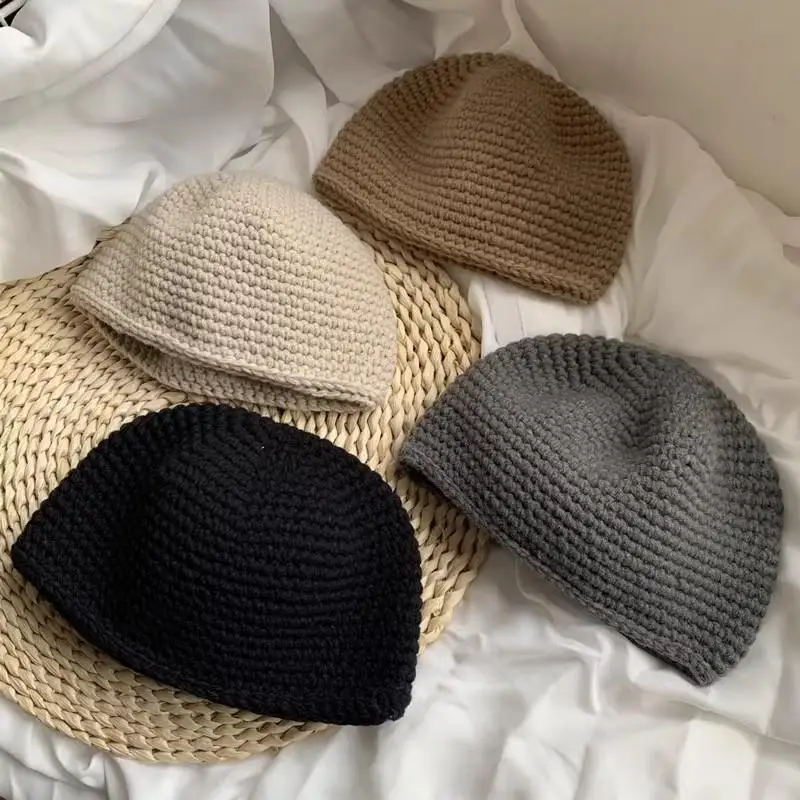 Winter Warmth Unisex Knitted Hat Thick Thread Handmade Edging Baotou Hat Short Autumn and Winter Cold-proof Warm Hat