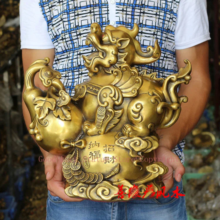 

large bring wealth fortune GOOD LUCK PI XIU RU YI Gourd FENG SHUI brass ART Ornament home Shop Company efficacious talisman