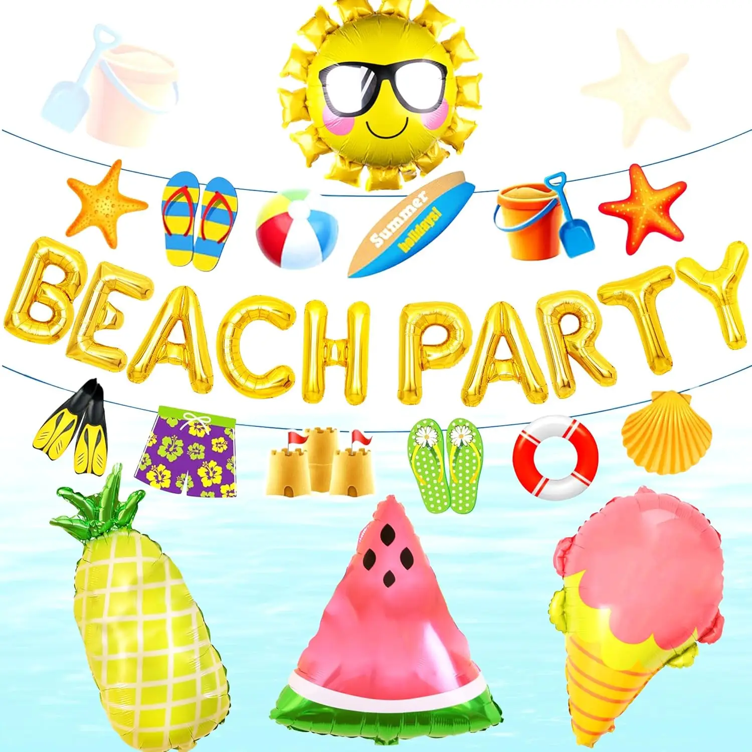 Laventy Beach Party Decoration Beach Pool Party Supplies Summer Sun Balloons Beach Party Backdrop Banner