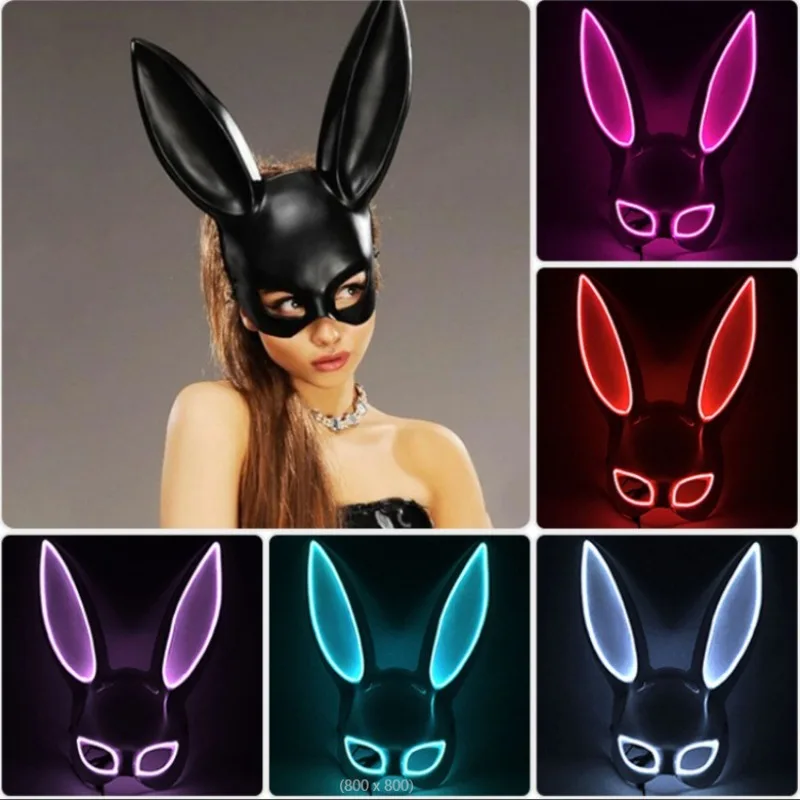 

EL Glowing Bunny Girl Mask for Halloween Masquerade Party Performance Luminous Rabbit Costume Prop Luminous Face Mask