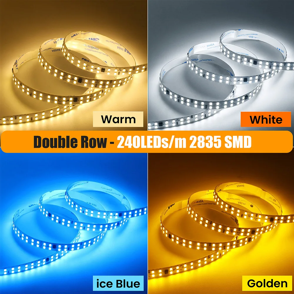 5m 10m 20m 50m Led Strip Light 220V 230V AC Adhesive Tape Strips IP55 2835 120 240 LED Flexible Led Ribbon Home Lighting 9 Color