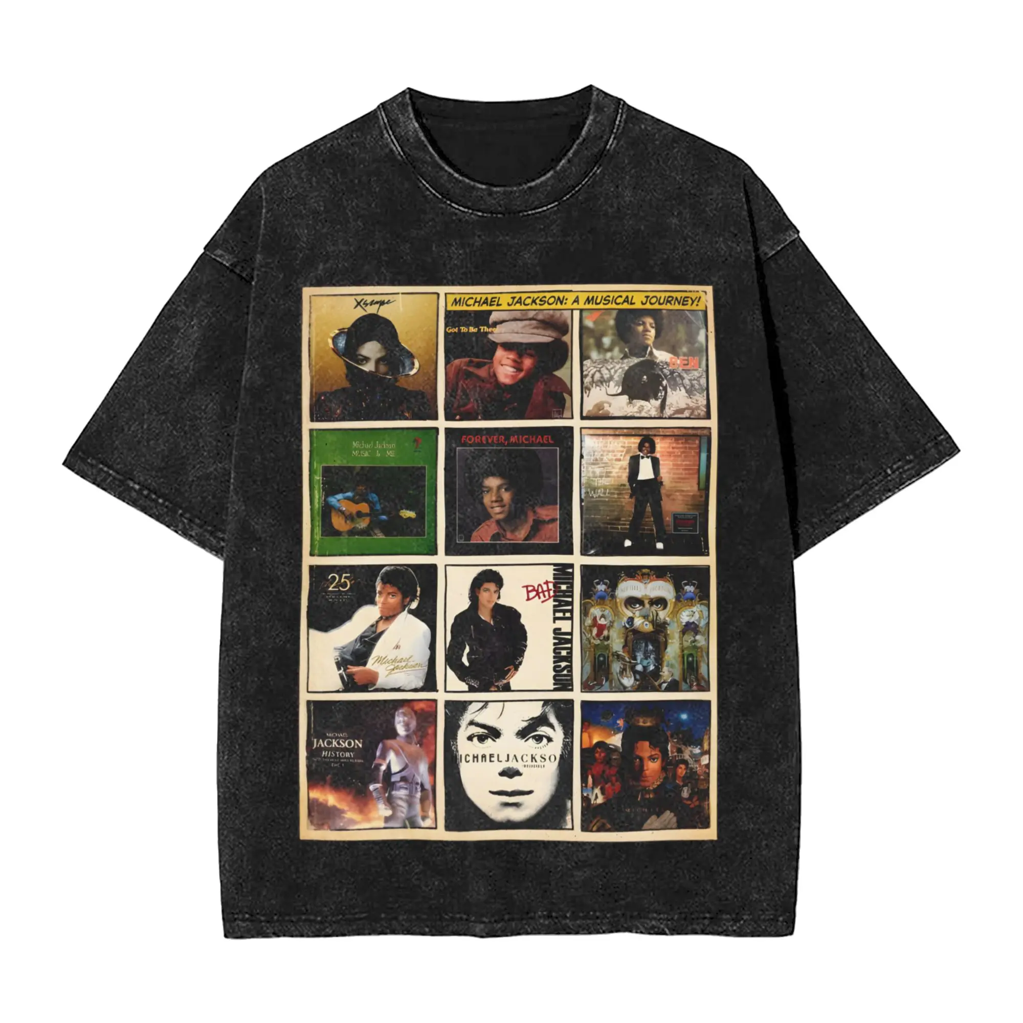 Man T Shirt M-Michael J-Jackson Record Collection Washed T-Shirts Harajuku  Summer Tees Streetwear Loose Cotton Tops New Arrival