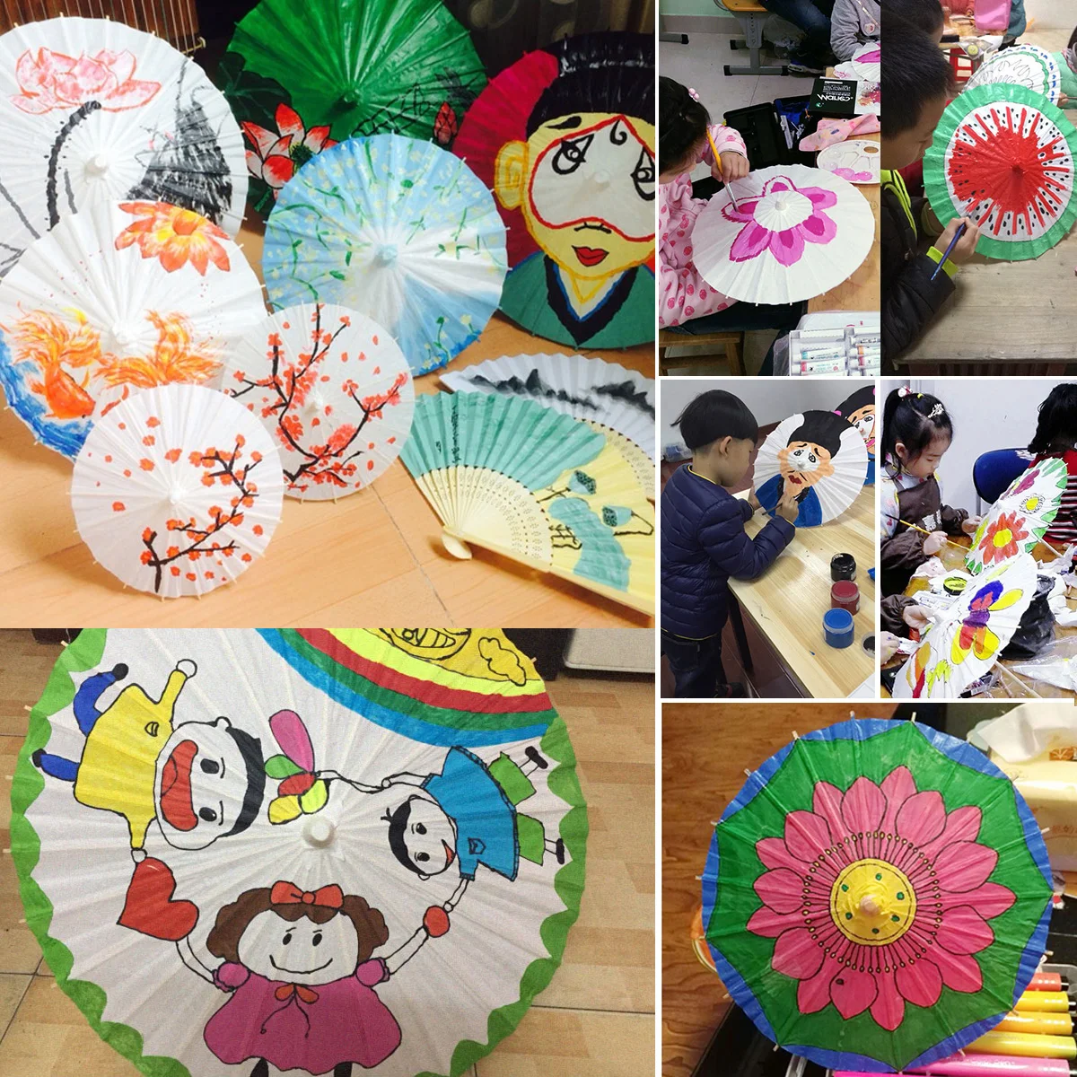 

2pcs Children Dance Umbrella Colorful Parasol Oil Paper Wedding Decorations DIY Craft Accessories