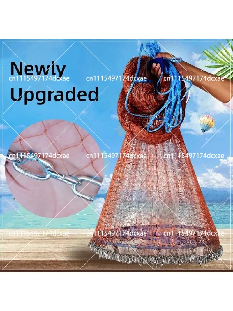 4.2M-7.2M Cast Fishing Net with Steel Chain Sinkers, Small Mesh Hole, Easy Throw Hand Net for Freshwater Fishing