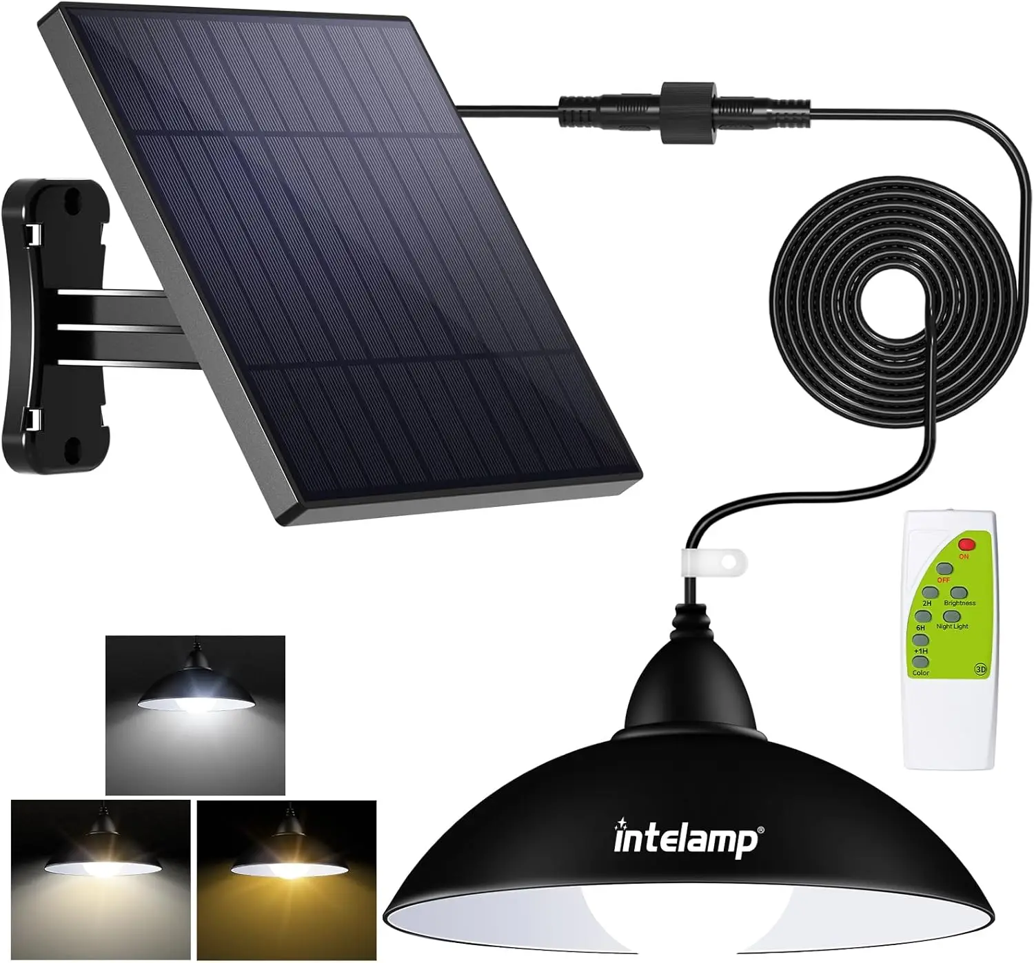 Luminárias solares Intelamp 4000mAh para interior e exterior com controle remoto, modo dia/noite, iluminação suspensa de 16,4 pés para galpões e galinheiros