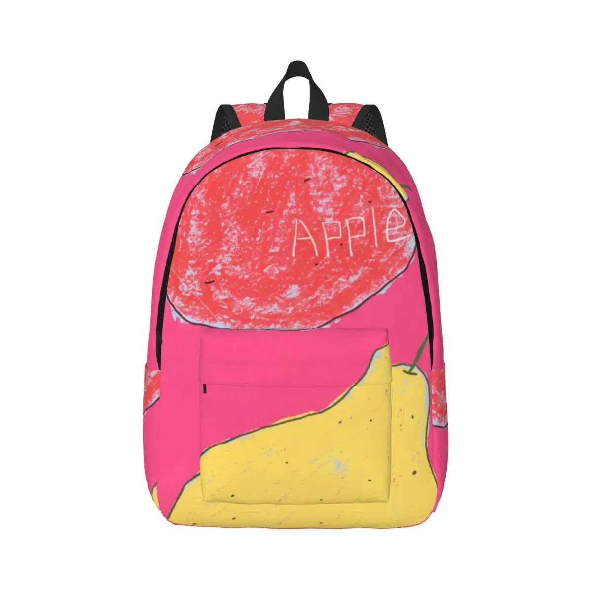 Sweet Student Backpack Center Apple Pear Whimsical Hand Drawn Pink Red Green Fashion Daypack for College Travel Gift Large Books