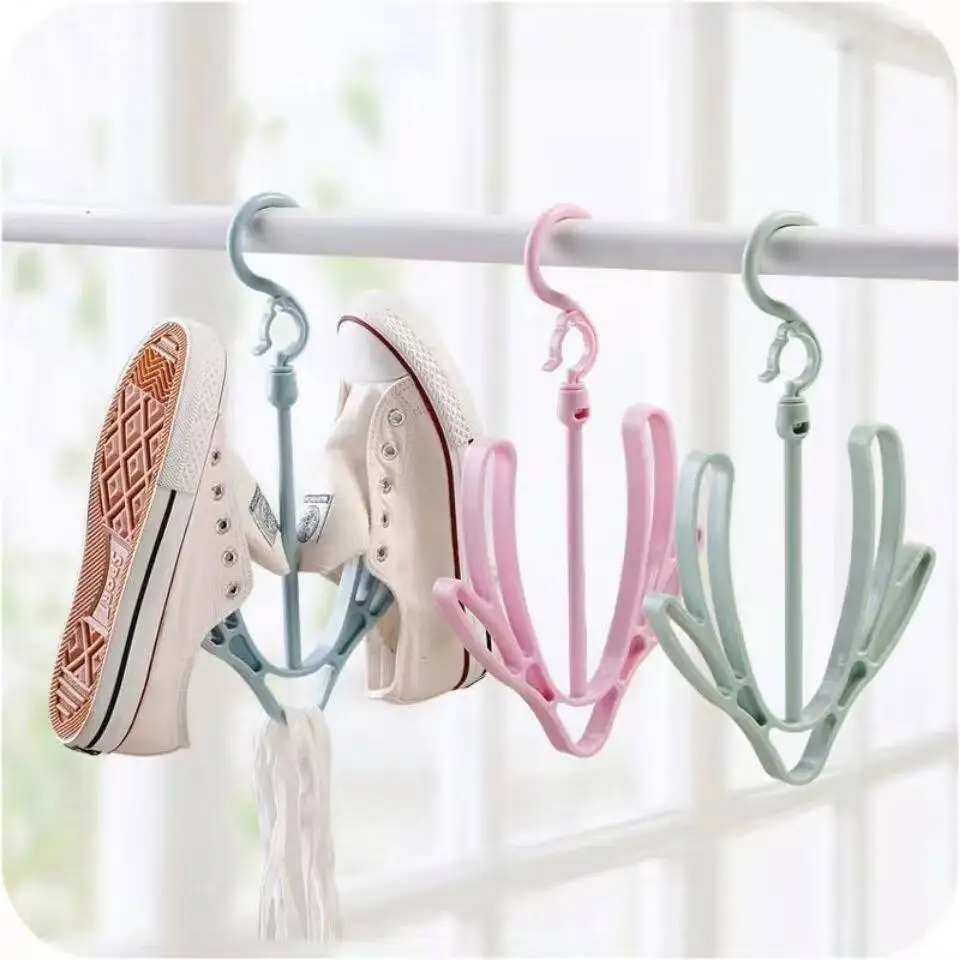 Windproof Shoe Drying Hanger 360 Rotatable Double Hook Shoe Rack Space Saving Plastic Hanger for Sneakers Slippers