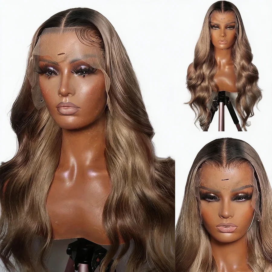 28 Zoll Aschblonde Körperwelle Echthaar-Perücke mit Spitze vorne, schmelzende Skins, Ombre-farbige Perücken, 13 x 6 volle Spitze-Frontal-Perücke, ohne Kleber