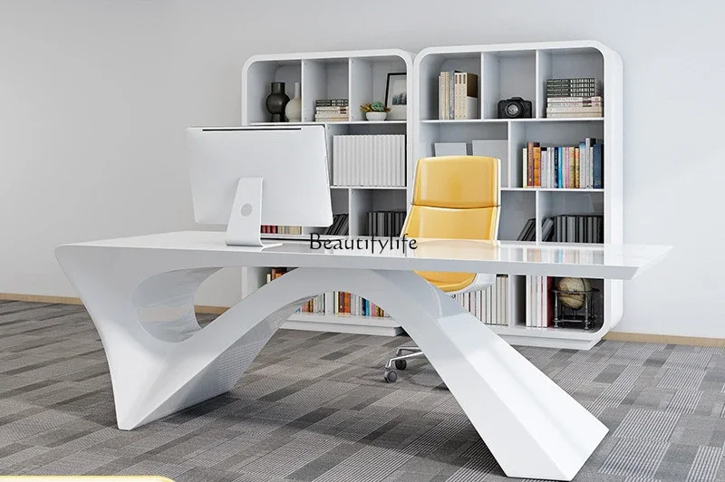 

White painted boss table special-shaped simple modern class desk supervisor manager table and chairs