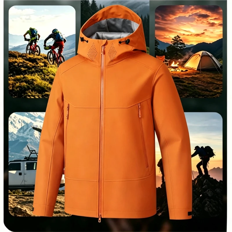 New Windproof Waterproof Softshell Hooded Jacket Men Water Repellent Lightweight Outdoor Hiking Coat Anti-Splash Windbreaker Man