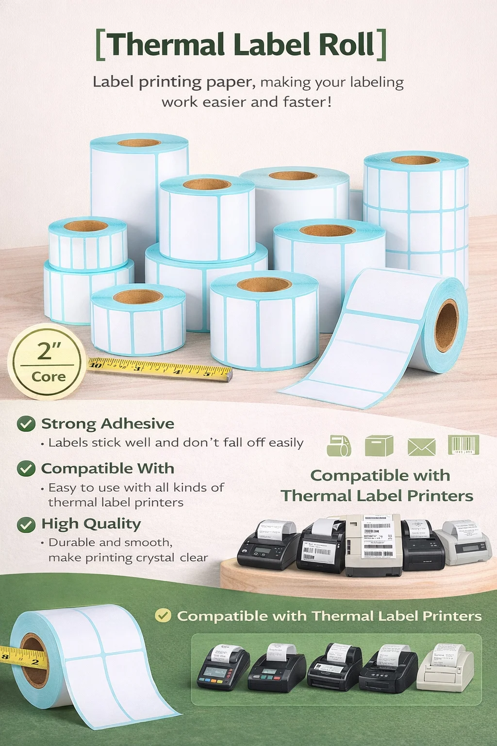 Spartan Industrial Direct Thermal Labels, Perforated Barcode Address Labels, Compatible with Rollo & Zebra Desktop Printers