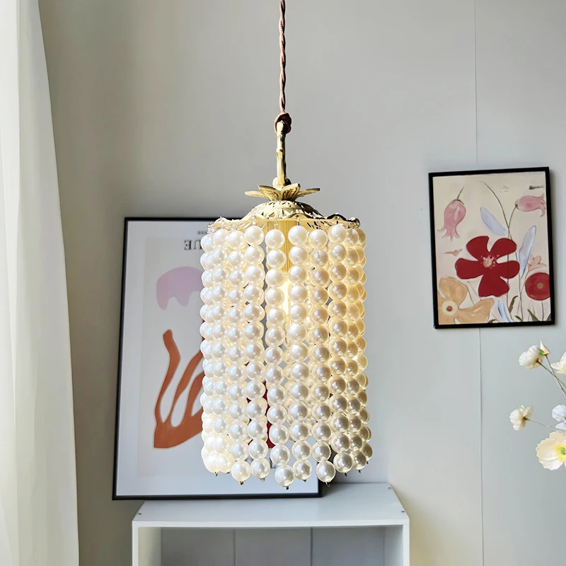 

French Brass Pearl Pendant Lamps Bedroom Bedside Hanging Light Hallway Entrance Aisle Balcony Stair Corridor Porch Wall Lamps