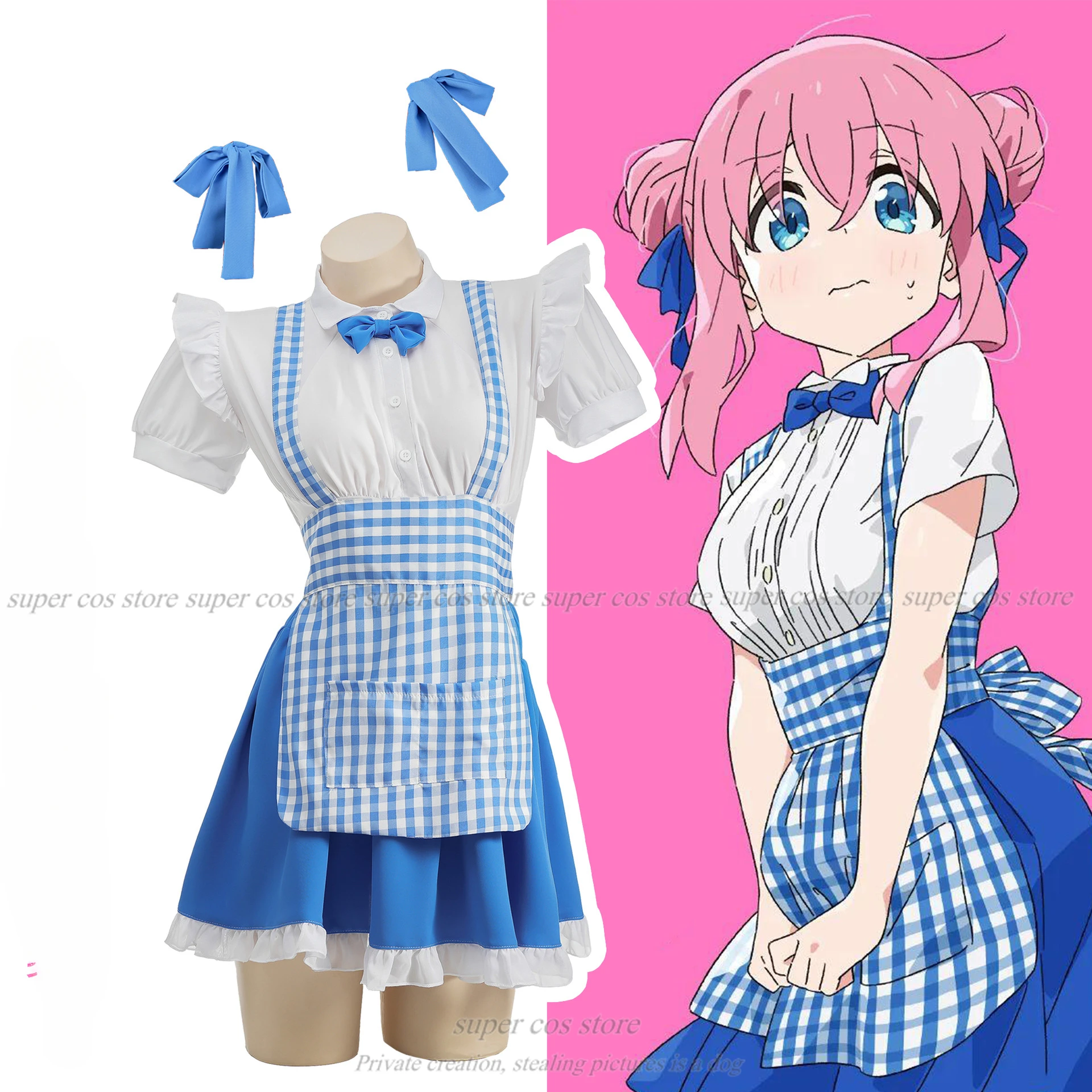 Girls Woman Amine Cosplay Costume Waitress Maid Party Stage Costumes Alice in Wonderland Blue Light Tone Lolita Maid Costume