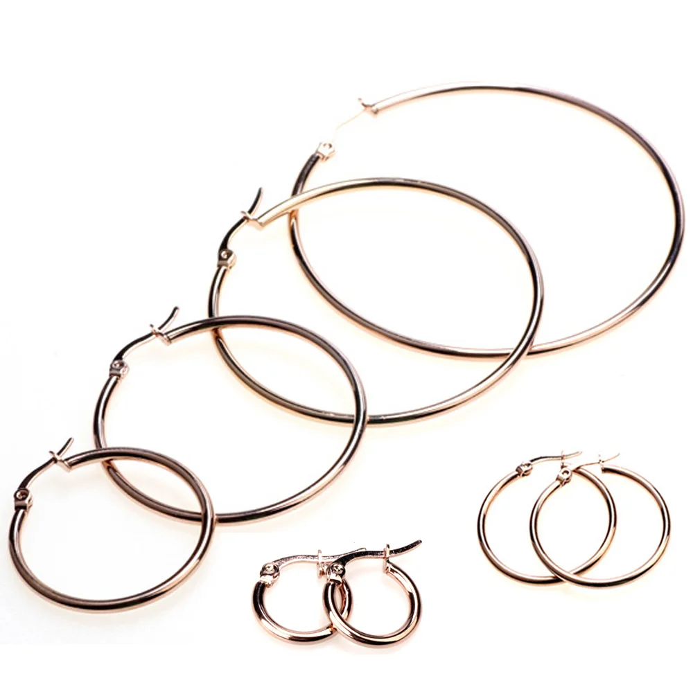 

1Set Rose Gold Women 15/20/30/40/50/60mm Stainless Steel Smooth Round Circle Big Hoop Earrings DIY Jewelry Accessories Making