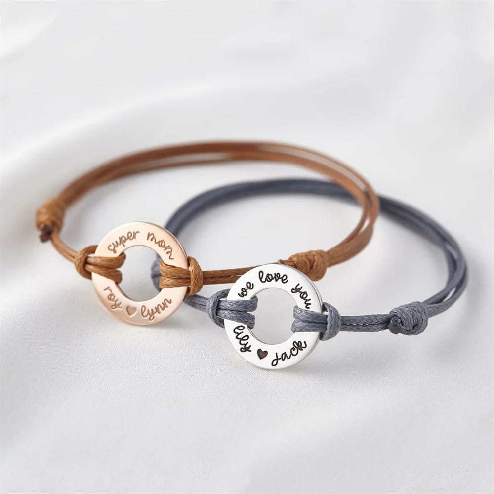 Custom Name Circle Stainless Steel Bracelet Personalized Rope Adjustable Bracelet for Women Girl Gifts