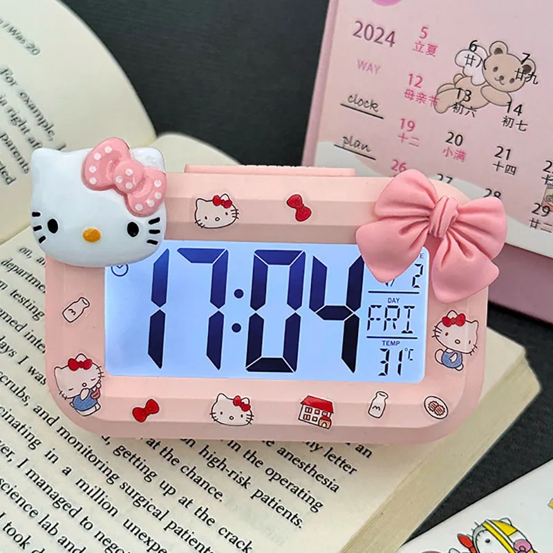 Sanrio hello kitty despertador anime mini noctilucent despertador dos desenhos animados kawaii dormitório relógios decoração de mesa presente da menina