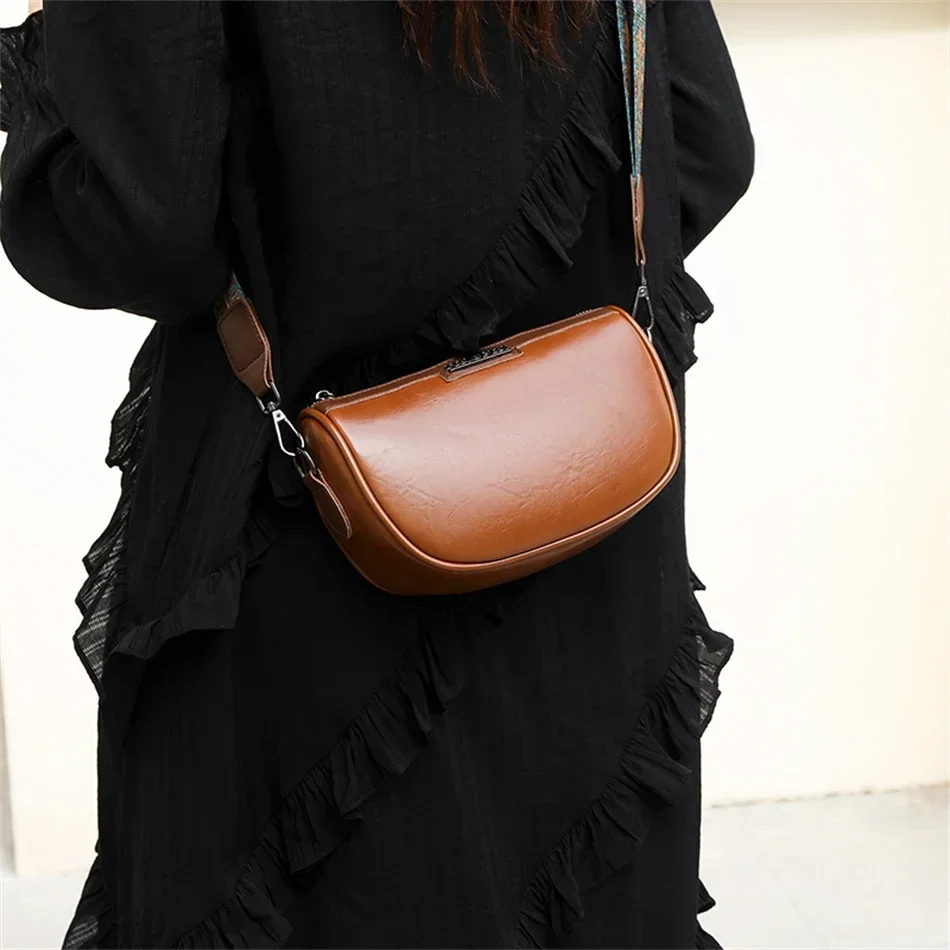 New Vintage Oil Wax Cell Phone Purses Crossbody Shoulder Bag for Women Leather Messenger Bags Fashion Daily Use Wallet HandBags