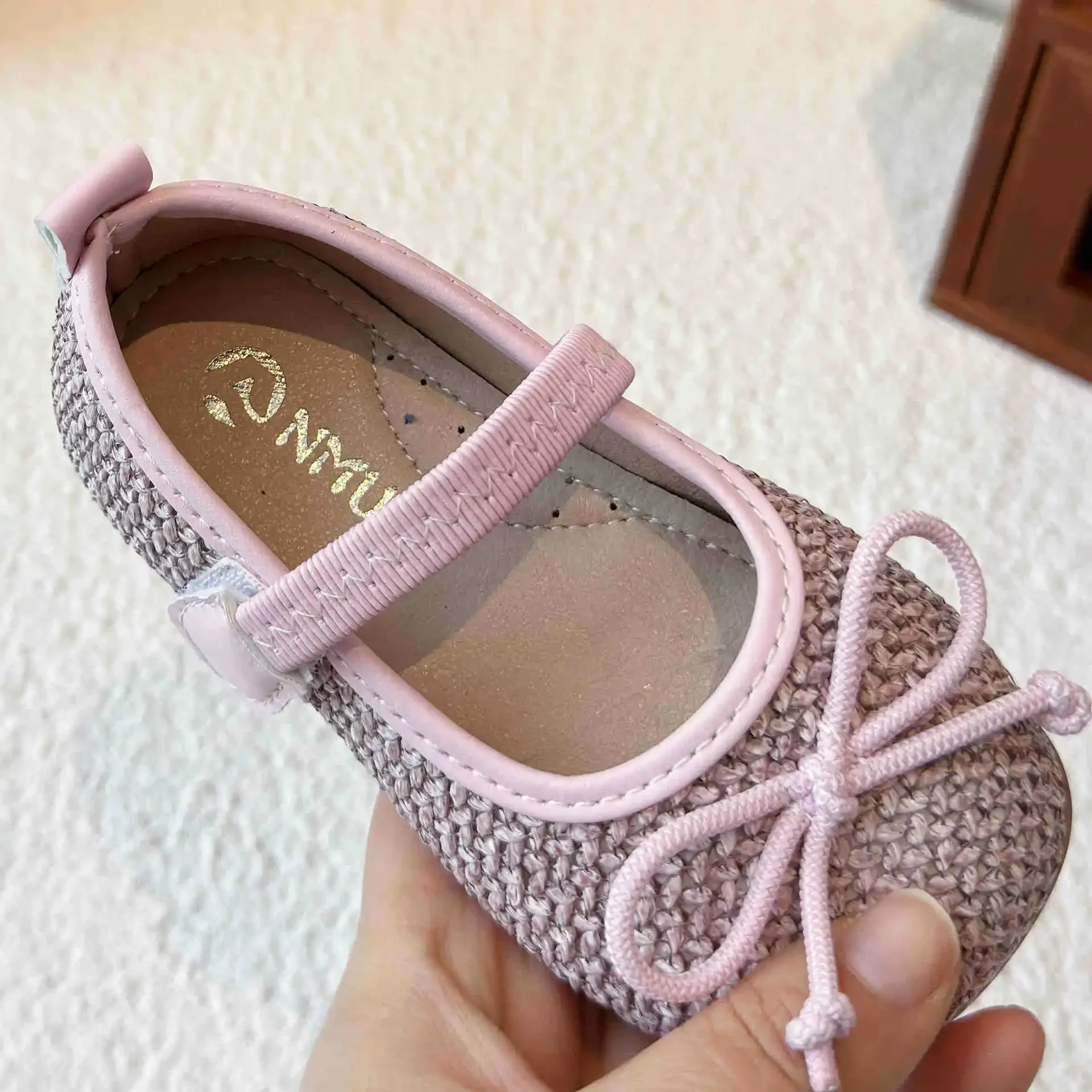 

Girls Spring Autumn New Princess Shoes Soft Sole Flats Non-slip Square Mouth Weaving Style Children's Loafer Size 23-34