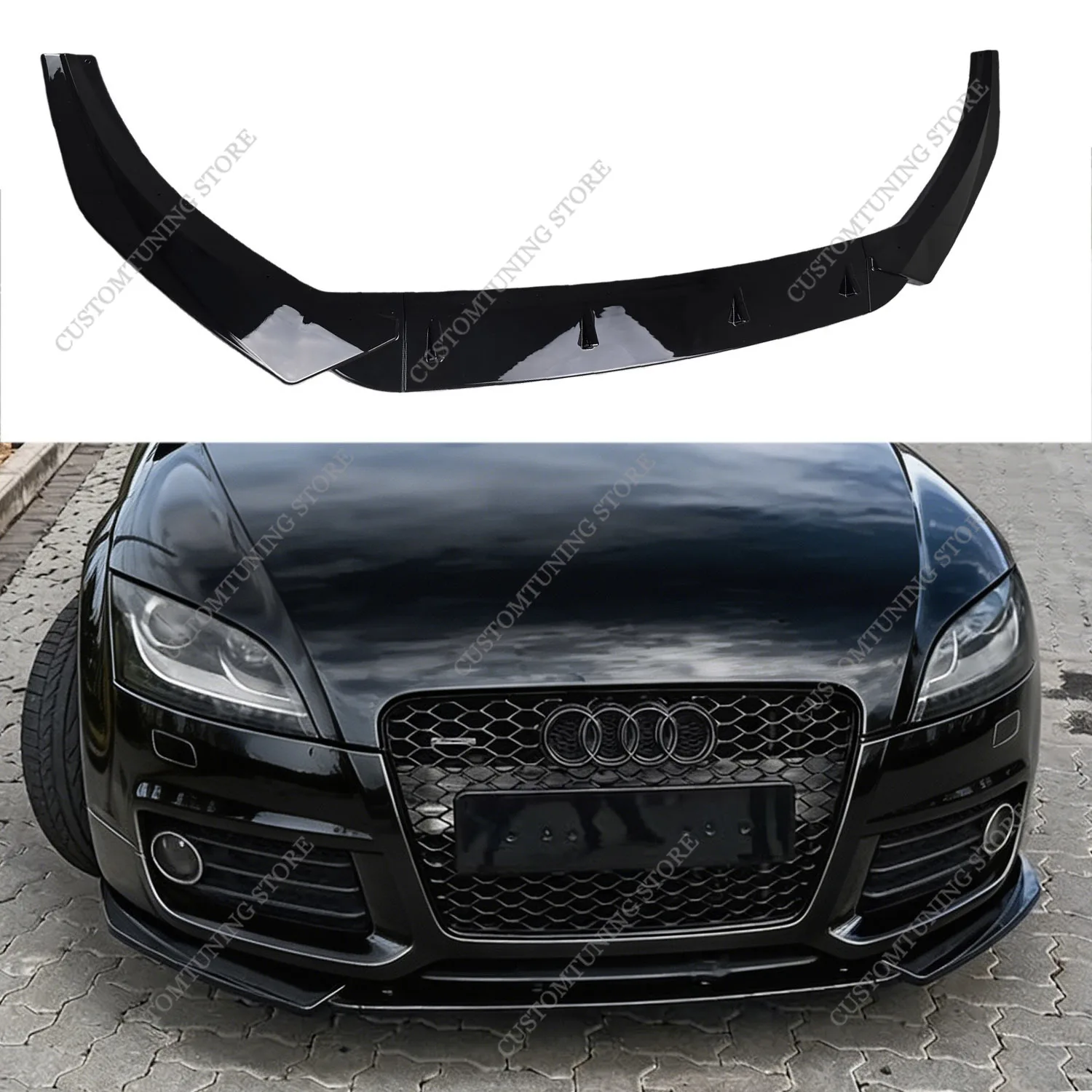 Gloss Black ABS Front Bumper Lip Spoiler Splitter Diffuser Retrofit For Audi TT 8J Non S-line 2010-2024 Facelift Bodykits Tuning
