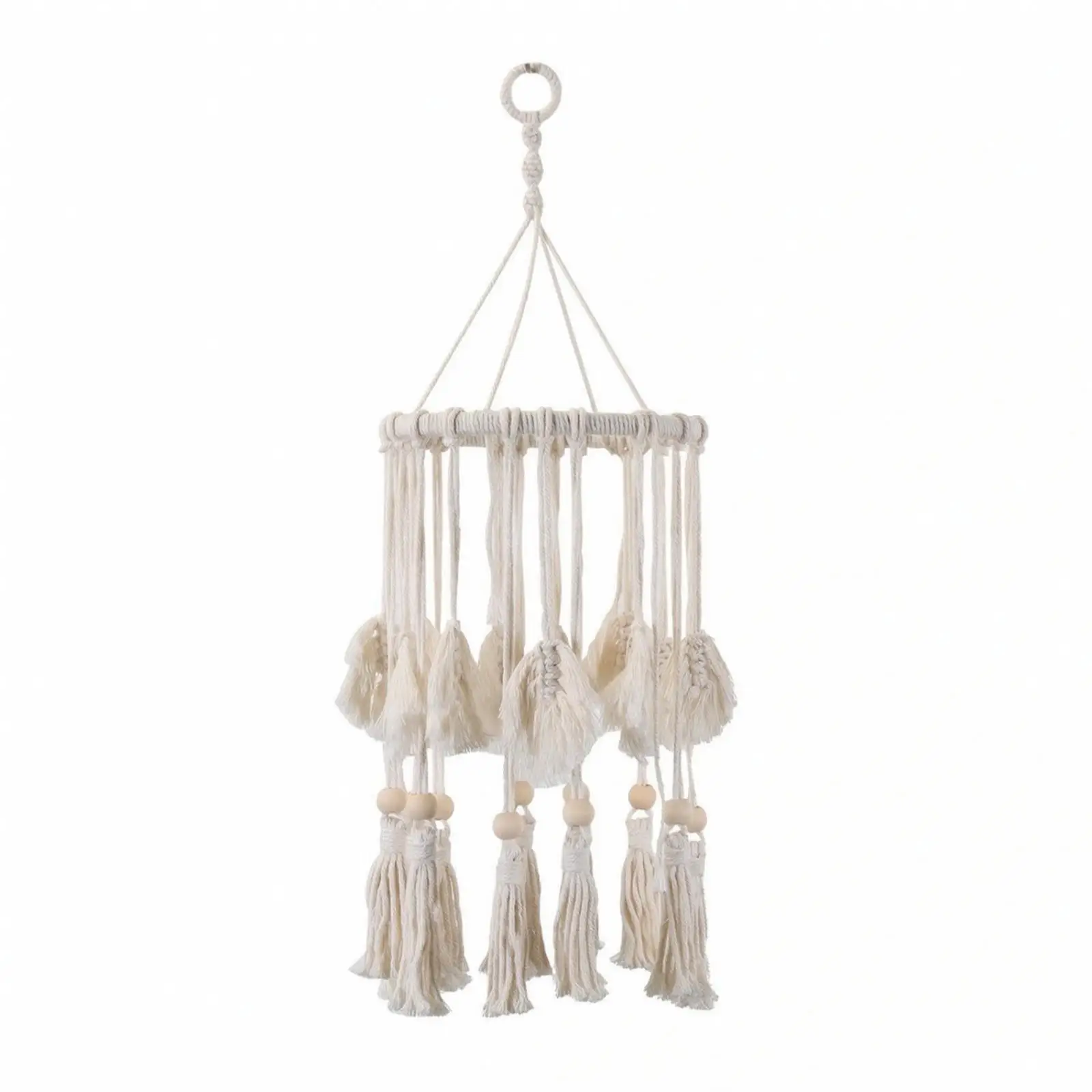 Handmade Macrame Lampshade Pendant Light with Tassels Woven Rope Shade for Nordic Living Room Bedroom Balcony