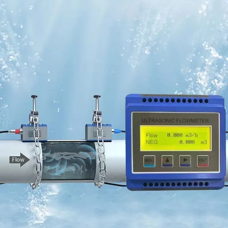 Clamp On Ultrasonic Flow Meter Non Contact No Pipe Cutting High Accuracy (+/-0.2%) Plastic OEM For Water Oil Sewage