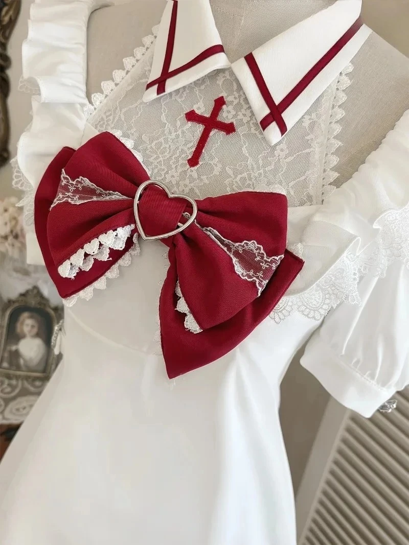 

Милое милое облегающее универсальное платье с высокой талией. Оригинальное японское кружевное платье с открытыми плечами и короткими рукавами.