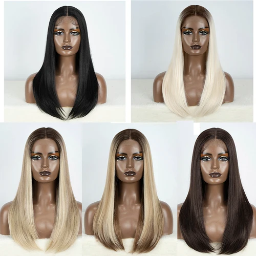 Imagen 2 del producto Pelucas delanteras de encaje sintético de pelo LIBERTADO para mujeres negras pelucas rectas Bob 22 pulgadas fácil de usar peluca rubia marrón ombré peluca Cosplay