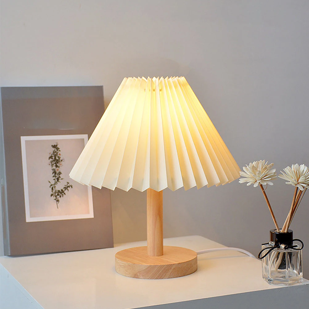 

Solid Wood Desk Lamp Mini Night Beige Retro Bedroom Decor Vintage Table Light Warm Eye Protection Multi Color Skirt
