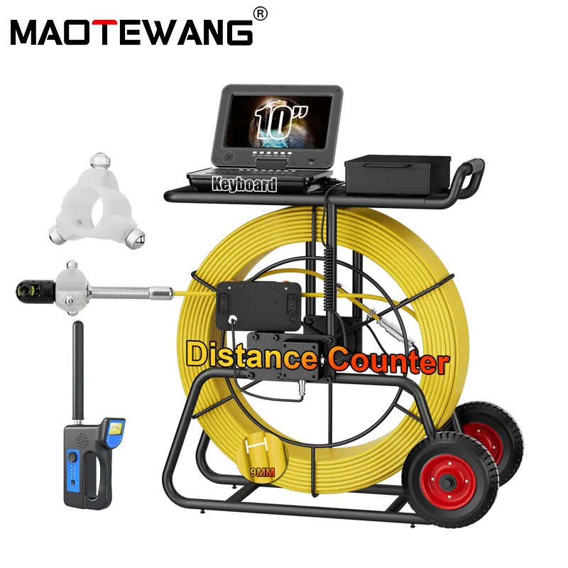 Sewer Camera Inspection 360 degrees 10″inch IPS+Cable diameter ø9mm+512HZ Transmitter Locator+Meter Counter+Keyboard