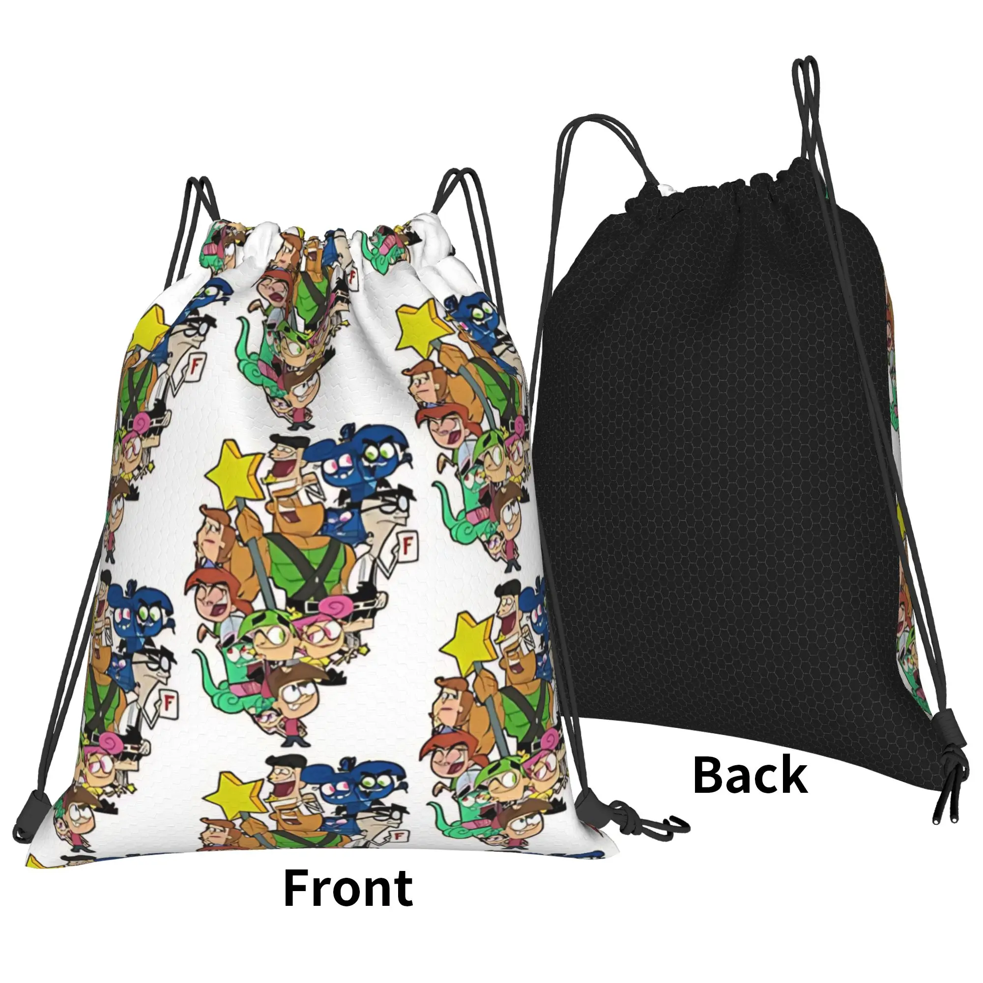 Fairly Odd Treasures cartoon collage Portable Sports Riding Gym Drawstring Storage Sporty Backpacks