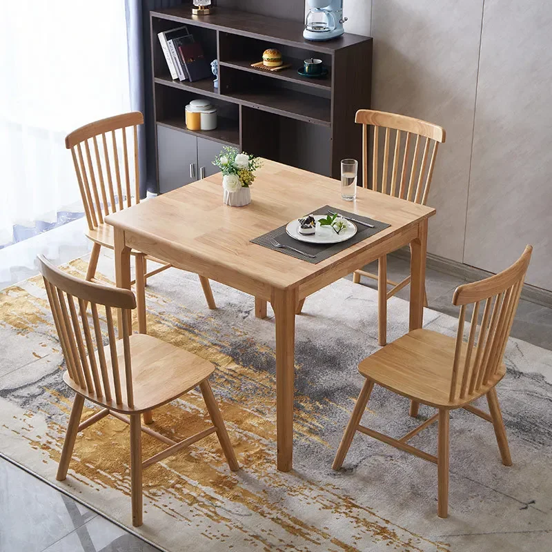 Verdickte Kombination aus Esstisch und Stuhl aus Vollmassivholz, quadratisch, reines Massivholz, 80 x 80 cm, kleine Wohnung, westliches Essen, klein