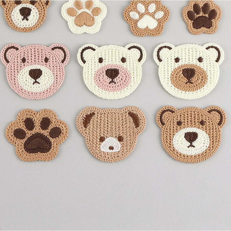 Cartoon Embroidery Bear Appliques for DIY Headwear, Hairpin Crafts Decoration, Clothing Patches, Accessories, 10Pcs