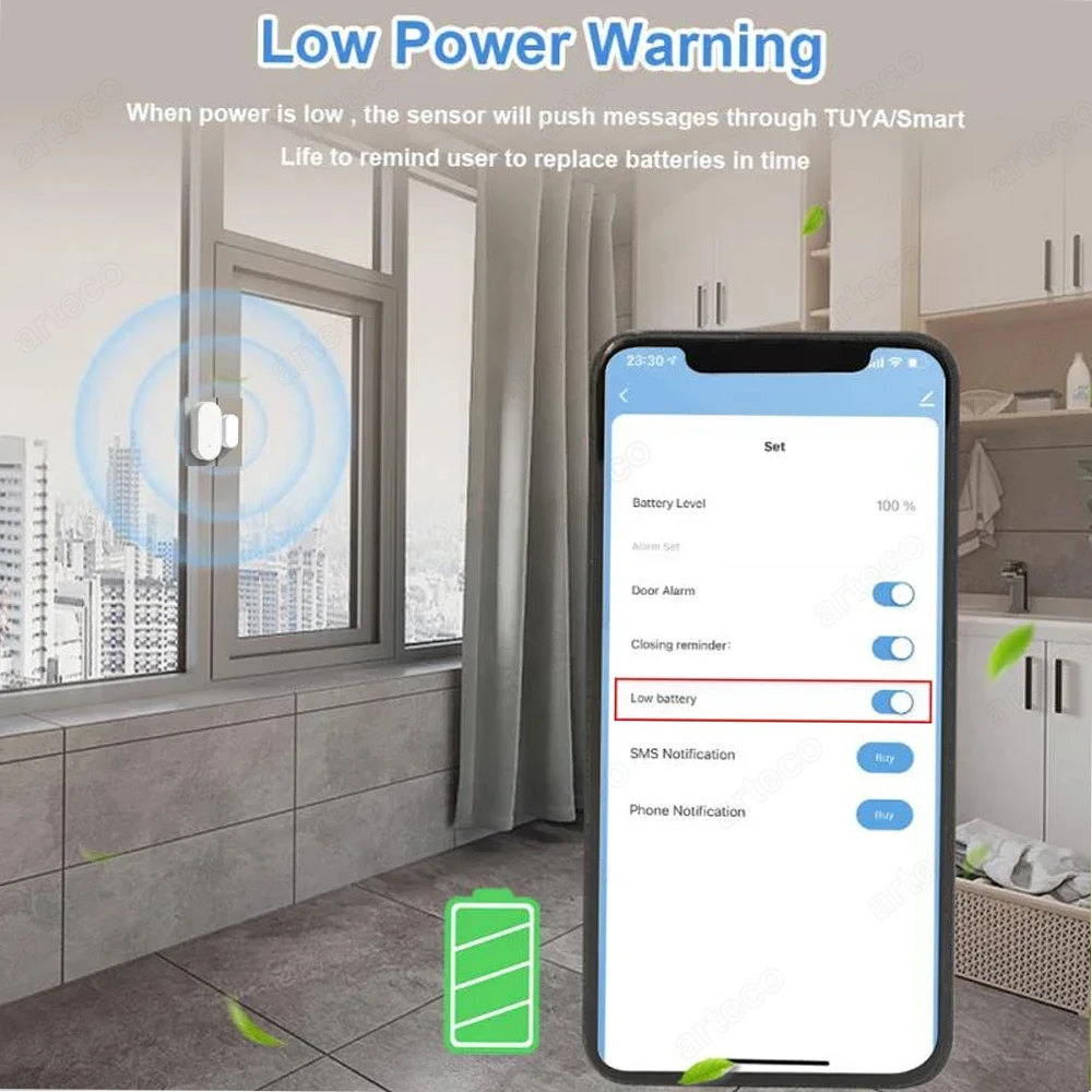 Tuya Zigbee sensore per porte e finestre Open Close Detector Smart Home Security Alarm sensore per porte antifurto funziona con Alexa Home Assistant