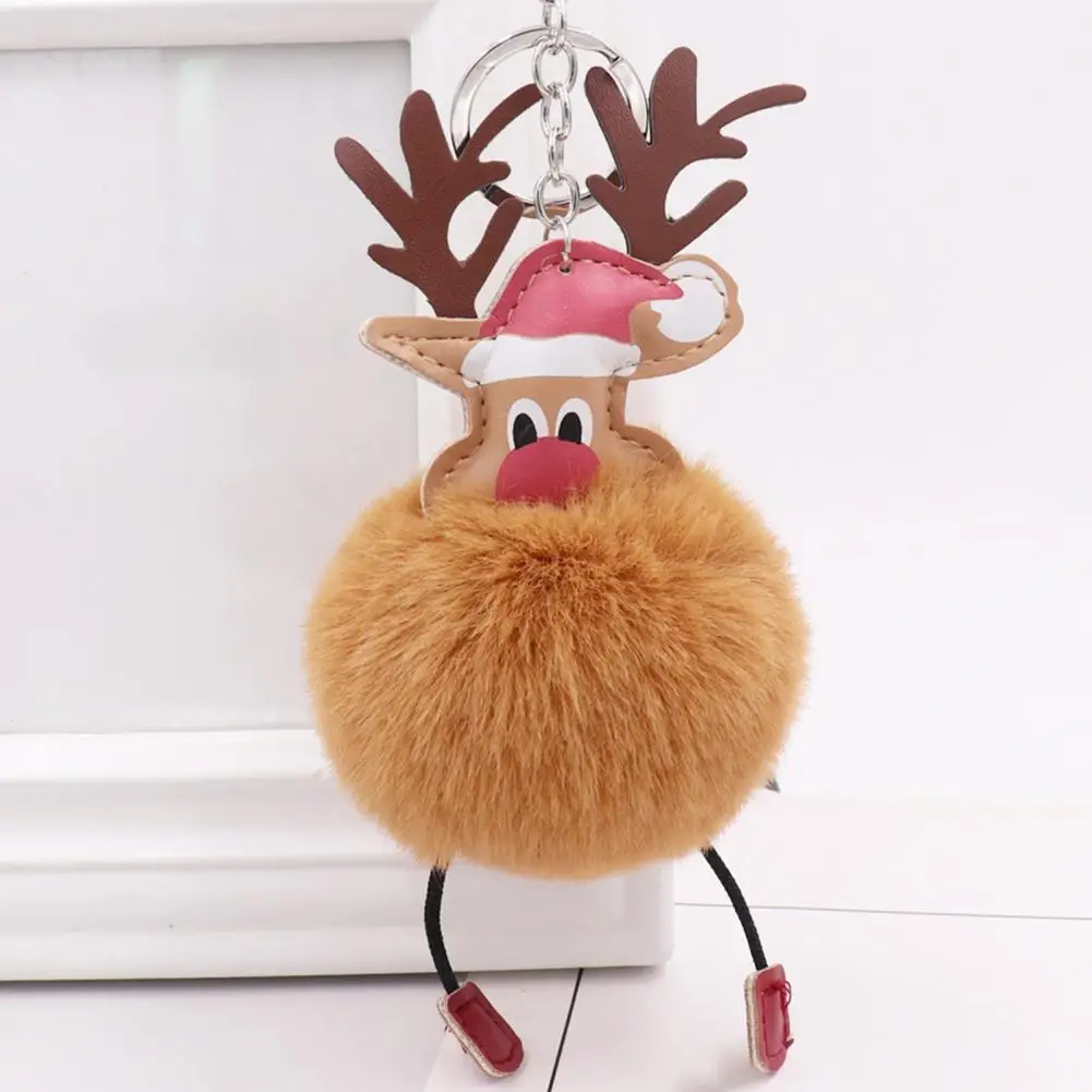 Christmas Deer Keychain Cute Reindeer Pom Pom Keyring Faux Fur Fluffy Plush Ball Charm Backpack Key Chain Christmas Elk Ornament