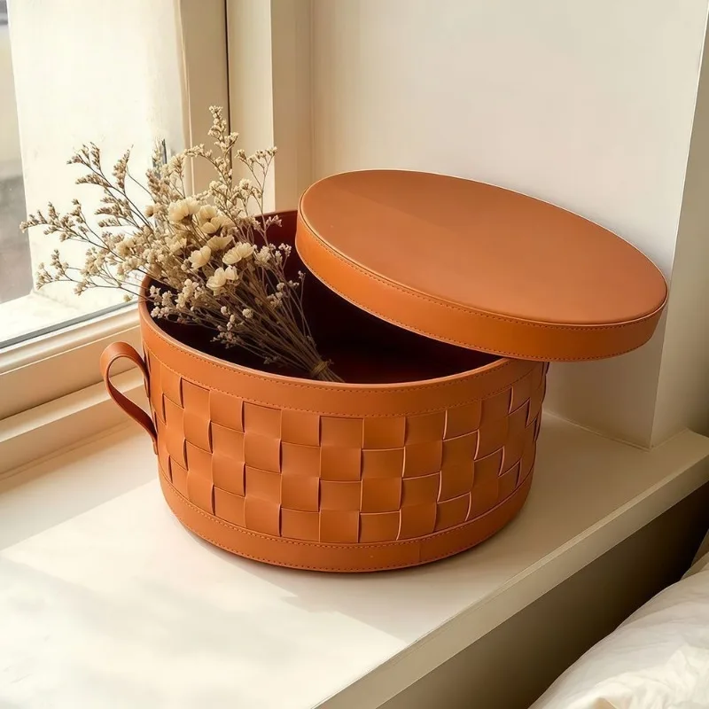 Leather Woven Organizer Basket Clothes Storage Baskets Bedroom Organization Basket Luxury Baskets with Lid Organizers Furniture