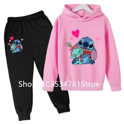 Children Boys Girls Stitch Hoodies Pants Set Boys Girls Stitch Sweatshirts Hooded Kids Fashion Stitch Pullovers Clothes Suit