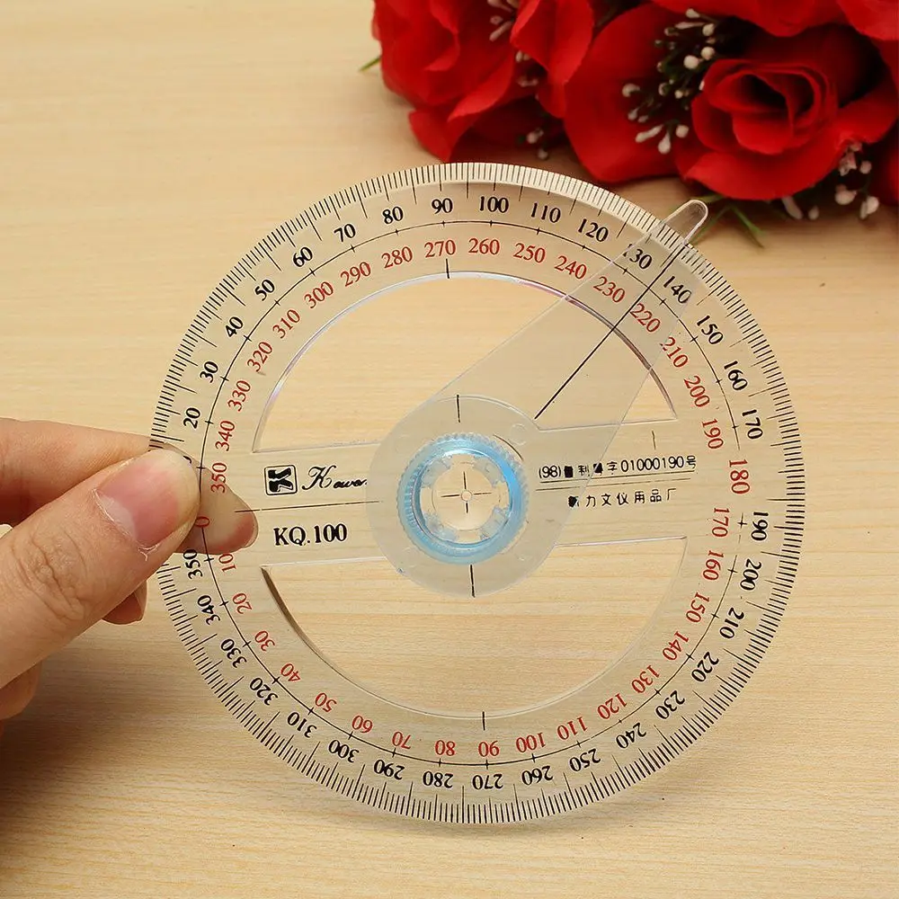 

Transparent Round Office Drafting Supplies School Protractor Ruler Measuring Tool Pointer