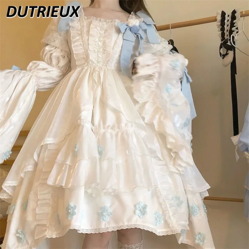 Lolita Style Sweet Elegant Princess Dress Adult Girl New Flower Wedding Spring Autumn Cute Long Sleeve Dresses for Women