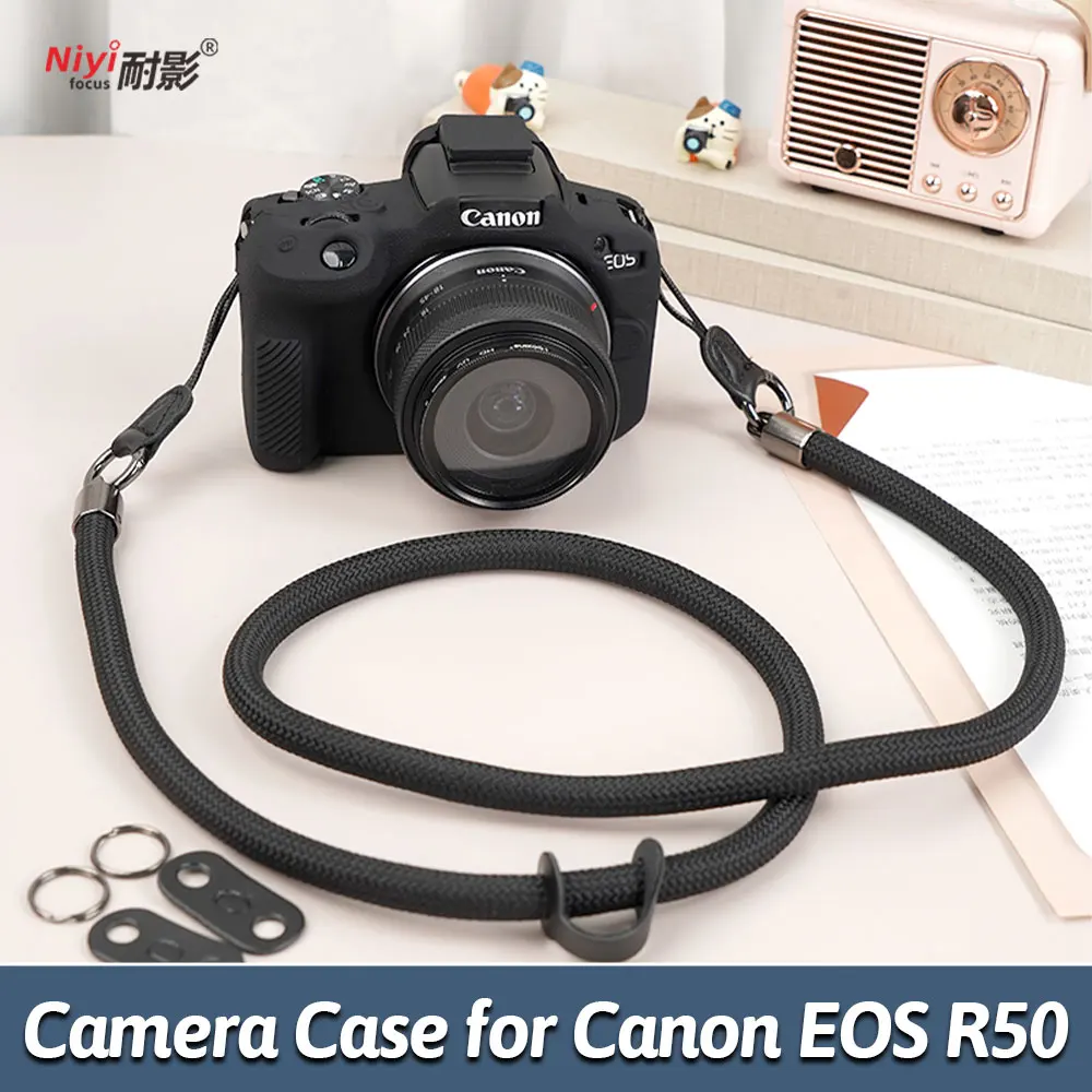 Camera Body Case for Canon EOS R50 Soft Silicone Case Fall-Proof Shoulder Strap R50 Protective Case Anti-Slip Cover Bag Pouch