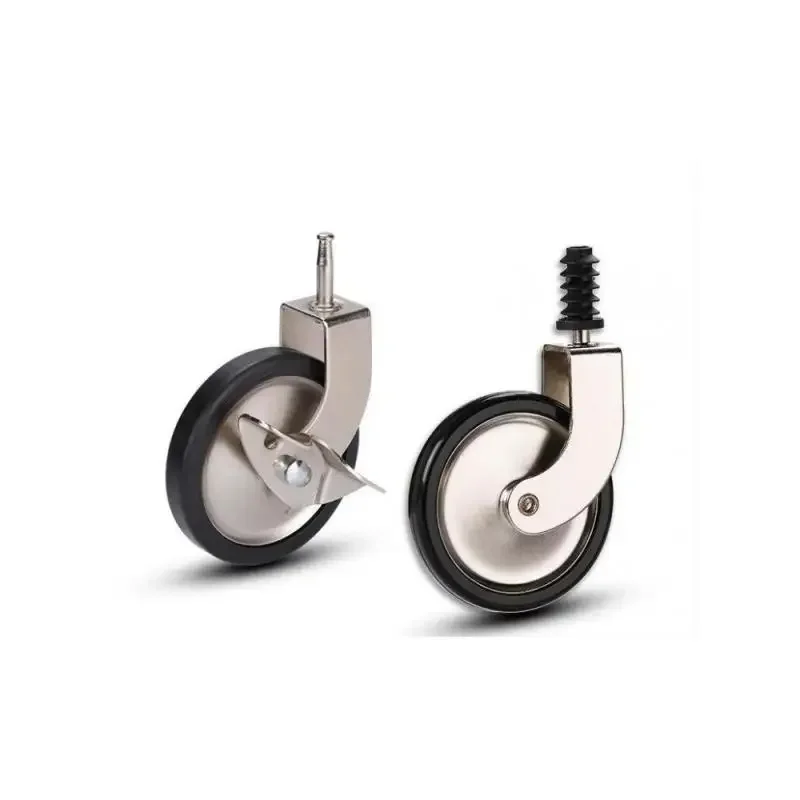 (4 Packs) 3-Inch Lead Screw Nickel Plated Universal Brake Dining Wheel PP Caster Silent Trolley Wheels for Furniture